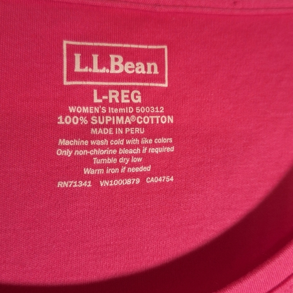 L.L BEAN Supima Cotton Scoop Neck 3/4 Sleeve Popover Top PINK Large RESORTWEAR - Picture 2 of 3